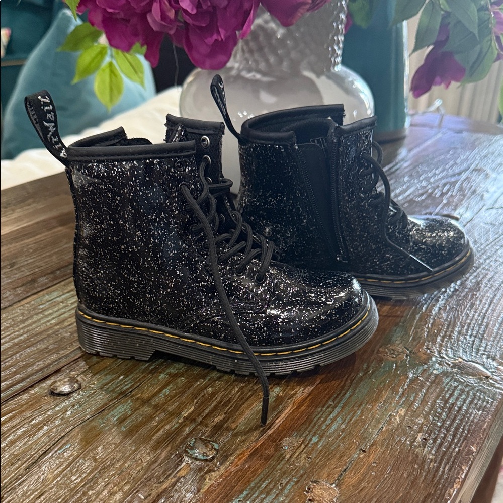 Dr. Martens AirWair Black Glitter Combat Boots Like New !!